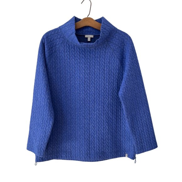 T by Talbots Quilted Shimmer Pullover Women M Mock Neck Blue Fall Winter Relaxed - Picture 2 of 9